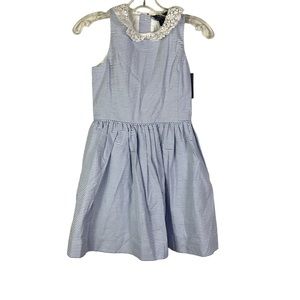NWT Polo Ralph Lauren Girl’s Size 10 Seersucker  Blue Striped Lined Dress